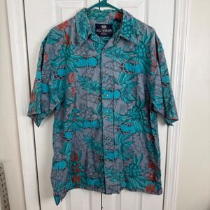 Wu Wear Button Down Shirt Large Grey Teal Wu-Tang Clan 90s Hip Hop Streetwear